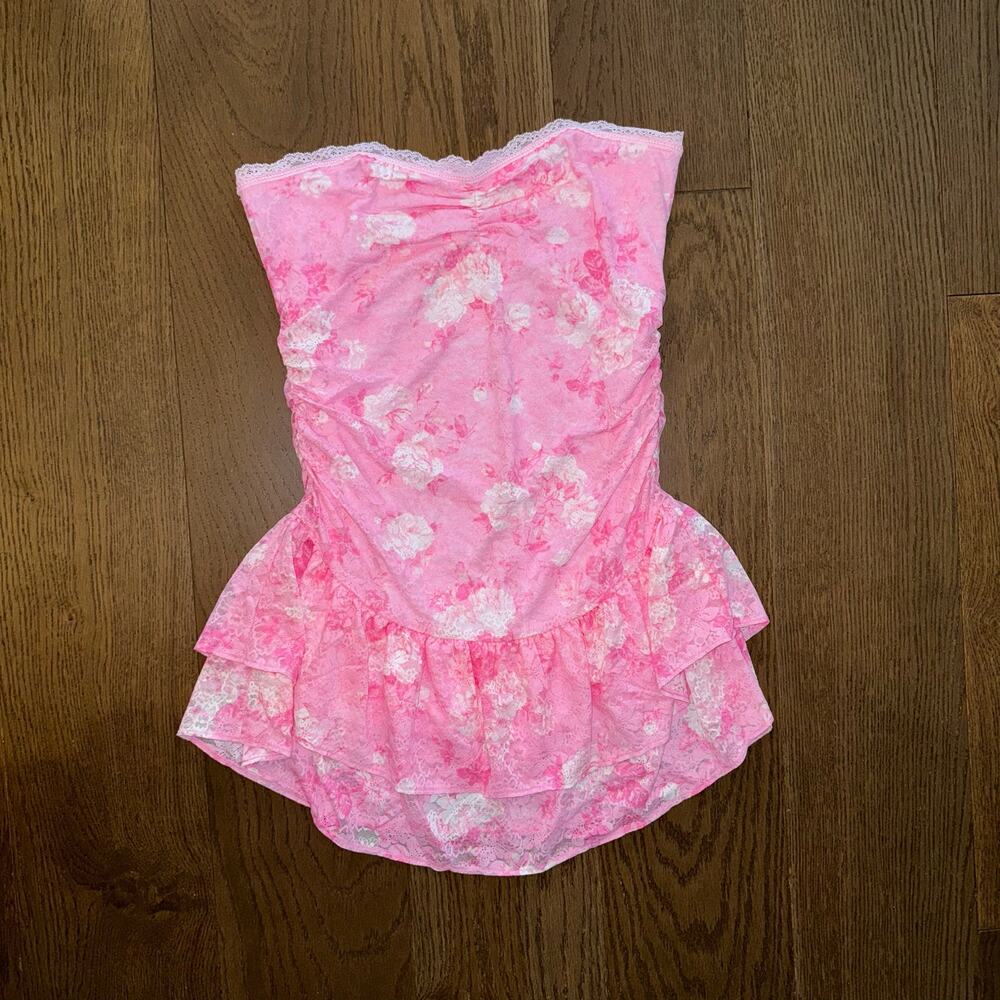 NWT PINK x LoveShackFancy Strapless Lace Mini Dress L Everblooming Coquette Y2K